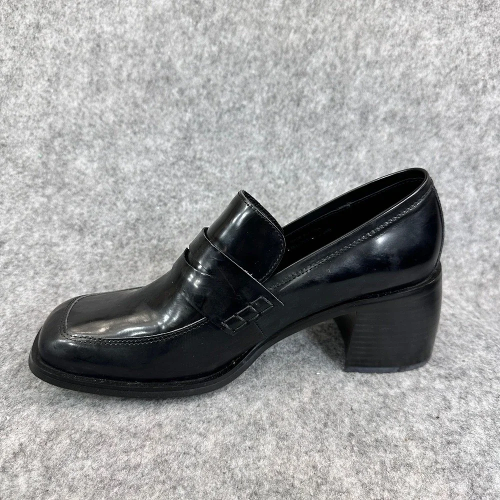 Jeffrey Campbell Ecole Loafers Womens 9 Black Patent Block Heel Penny Platform